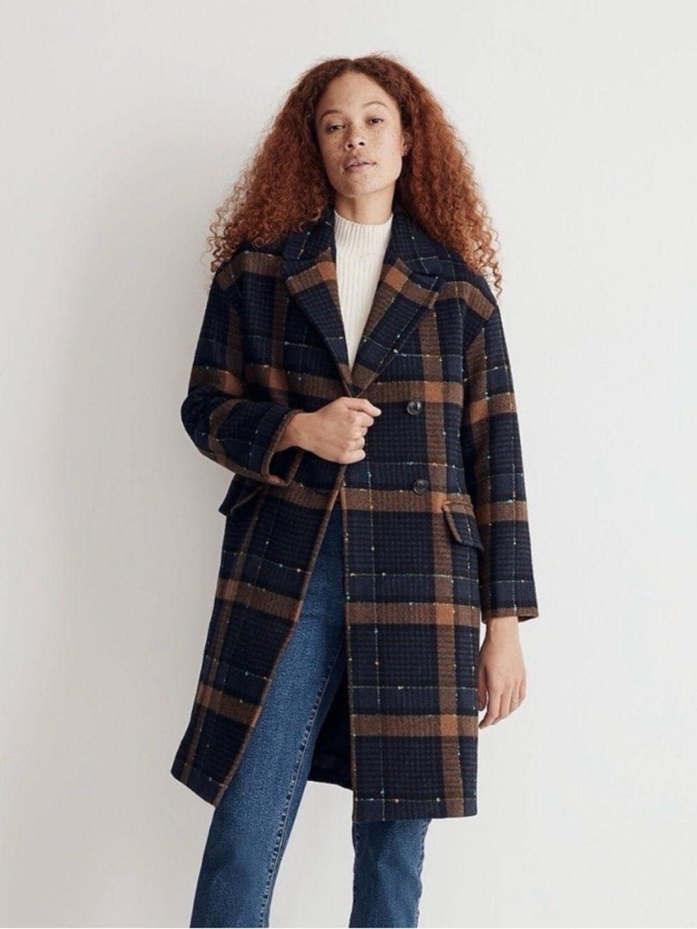 Madewell Elmcourt Coat Insuluxe Fabric Navy Buffalo Plaid Size M